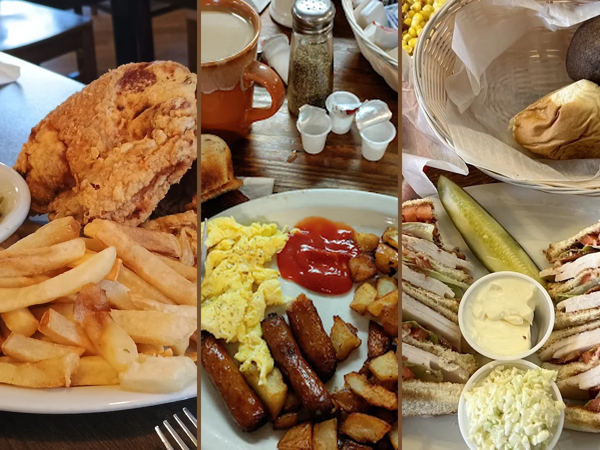 Comfort food served in a bright diner dining room.